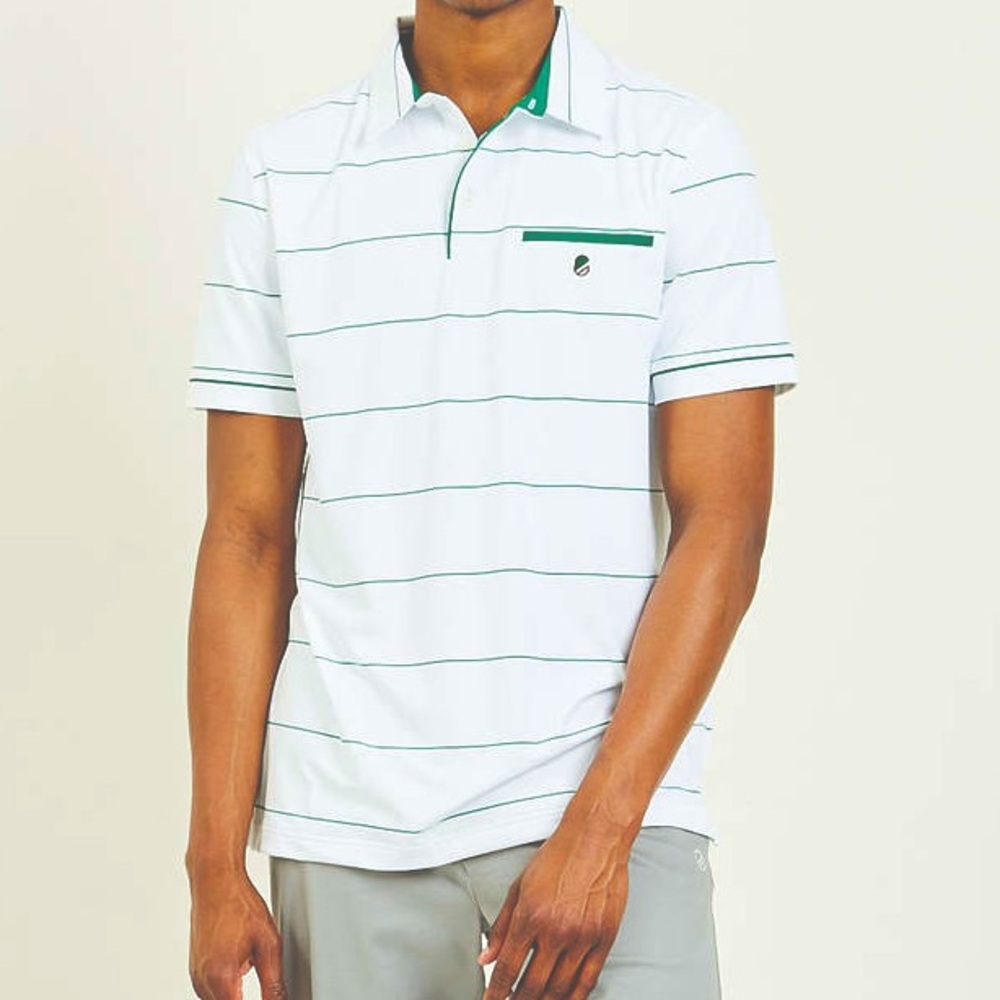Classic White and Green Striped Polo Golf Shirt